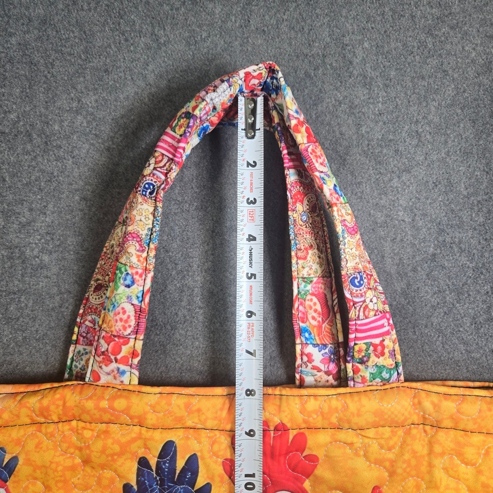 Quilted Tote Bag Purse Colorful Chicken Rooster Floral Orange Cottagecore - Picture 3 of 7